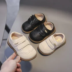 Zapatos de cuero para bebés y niñas, zapatos ligeros para niños pequeños, estilo británico, suela suave, antideslizantes, primeros pasos