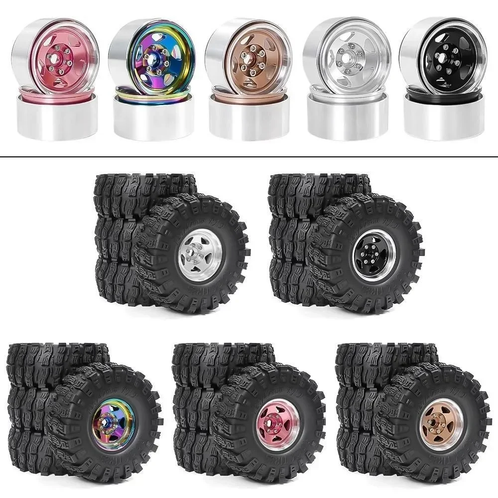 

4pcs 120mm 1.9" Metal Beadlock Wheel Rim Rubber Tire Set for 1/10 RC Crawler Car Trxs TRX4 RC4WD D90 D110 Axial SCX10 MST
