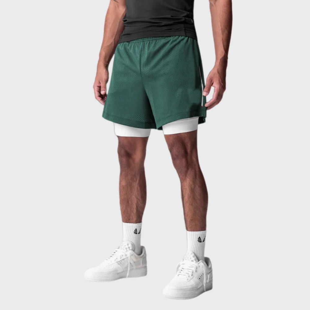 Quick Dry Double Layer Fitness Shorts Men Summer Sports Running Shorts Lightweight Breathable Beach Short Pants Male Sportswear