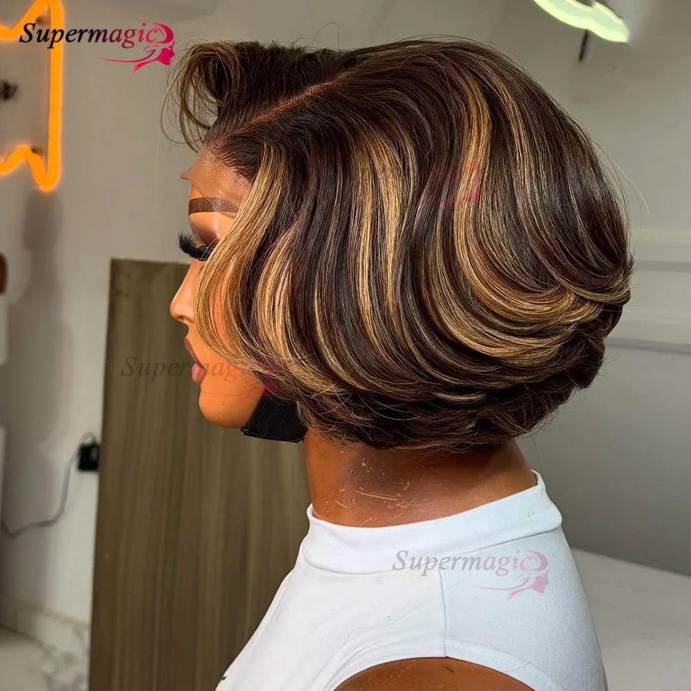 العسل شقراء تسليط الضوء على مستقيم غلويليس الباروكات شعر الإنسان حادة الطبقات قطع نطاط الملونة مستقيم بوب باروكة من شعر طبيعي قطعها مسبقا