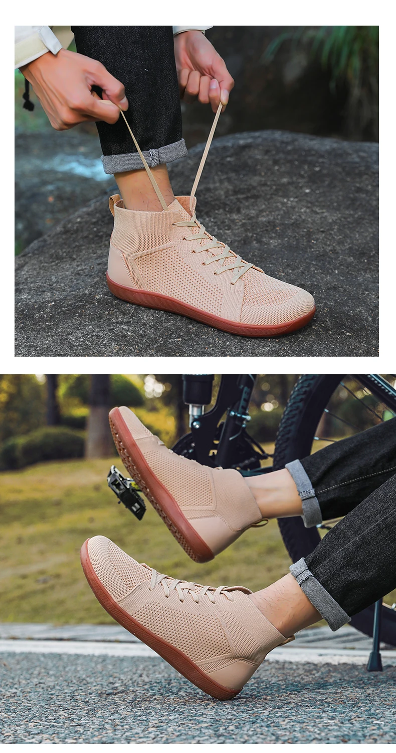 Mid-Top-Barfußschuhe für Männer und Frauen, breiter Zehenbereich, minimalistische Sneaker, atmungsaktiver Strick, Zero Drop, breiter Schnitt, lässige Walkingschuhe – Detail 13