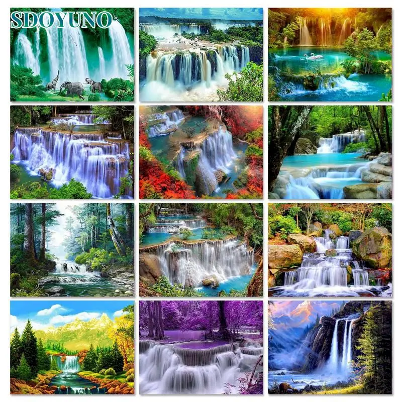 

GATYZTORY 5D DIY Diamond Painting Waterfall Scenery Full Square Rhinestones Embroidery Mosaic Landscape Gift Wall Decor