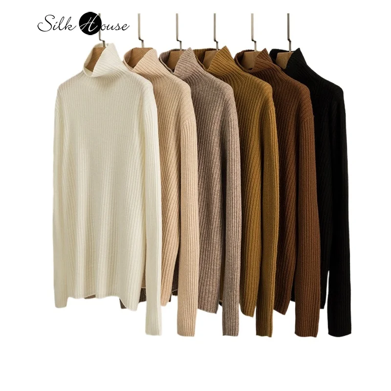 2024 Women's Fashion Autumn/Winter New High Collar Knitted Sweater 100% Pure Wool Thick Style Warm and Loose Bottoming Shirt