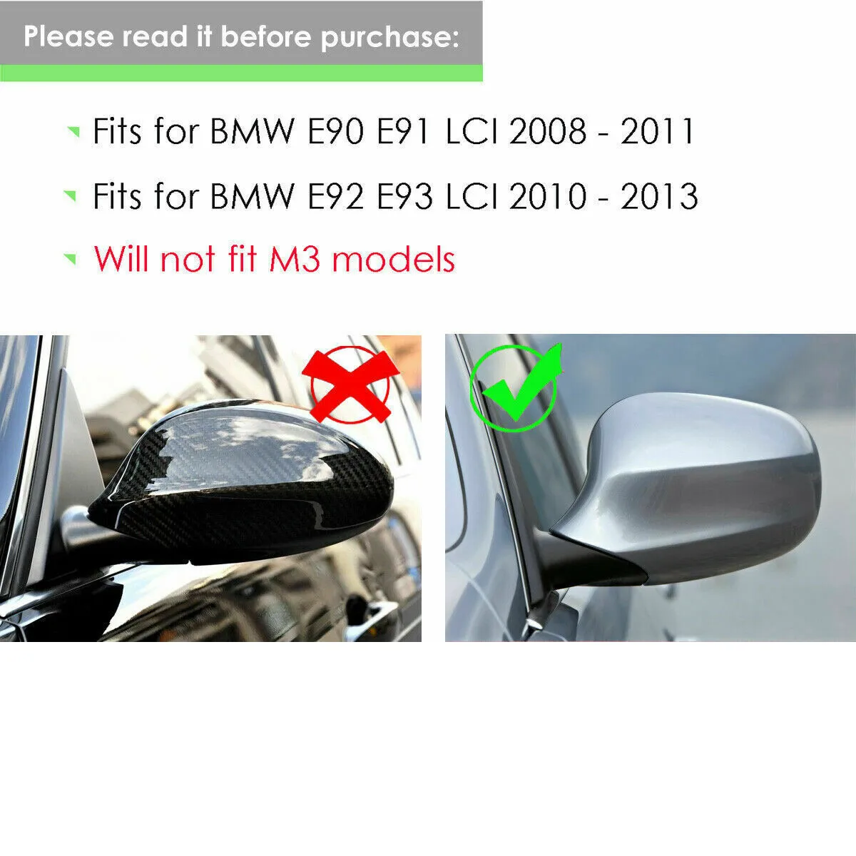 Gloss Black Wing Mirror Cover Caps For BMW 3 Series E90 E91 E92 E93 E81 E87 318i 320i 330i LCI 2008-2012 rearview mirror cover view 6