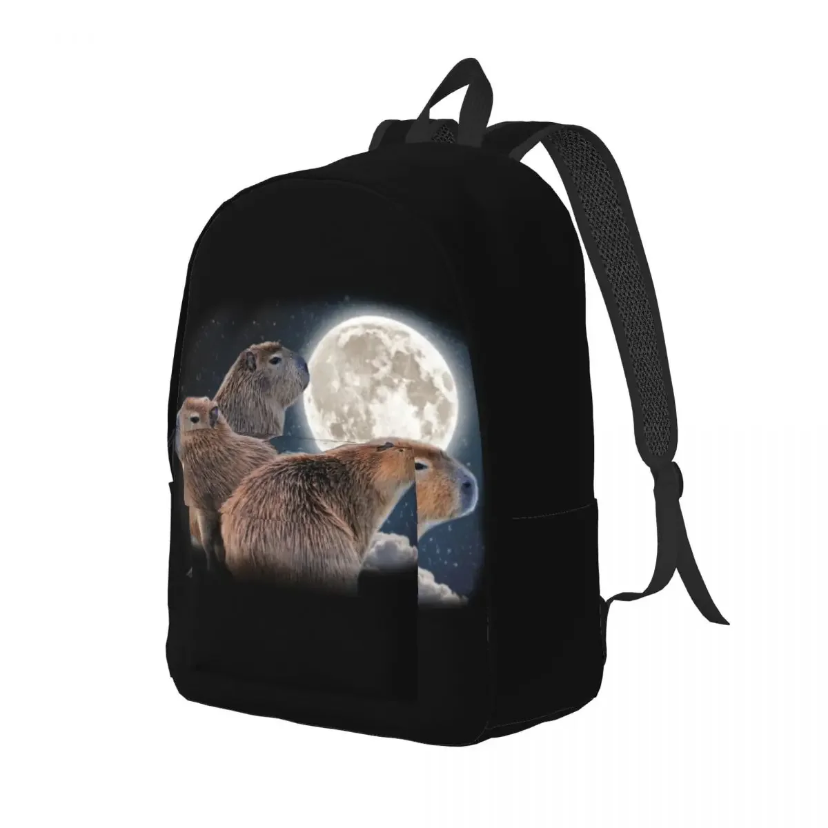 Customized Three Capybaras And Moon Canvas Backpacks Men Women Fashion Bookbag for School College Funny Capybara Bags