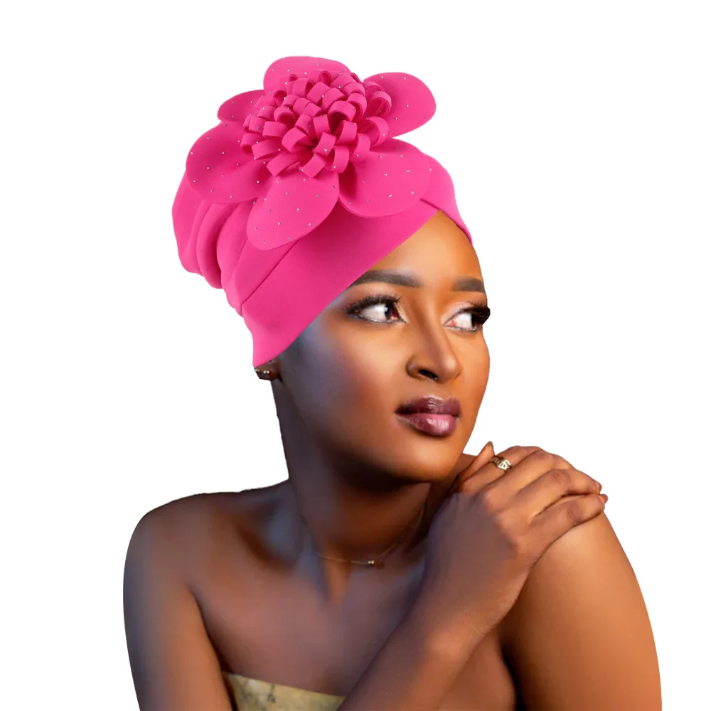 Big Flower Turban Cap for Women Muslim Hijab Bonnet Hat African Auto Gele Headties Nigeria Wedding Party Headscarf Head Wrap New