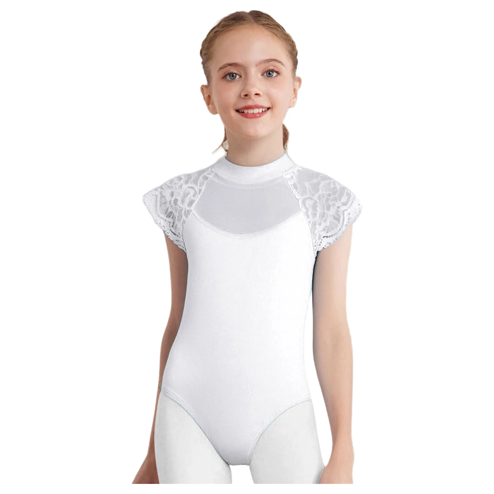 Kids Girls Ballet Warm-up Dance Practice Leotard Sheer Mesh Bodysuit Ballet Practice Examination Stage Performance Dance Wear