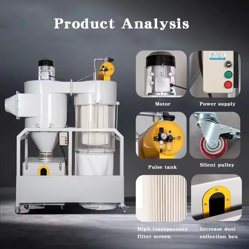 Auto Cleaning Three Phase 5.5kW HEPA Filter Pulse Jet Dust Collector Cyclone Separator Industrial Vacuum Cleaner for Wood