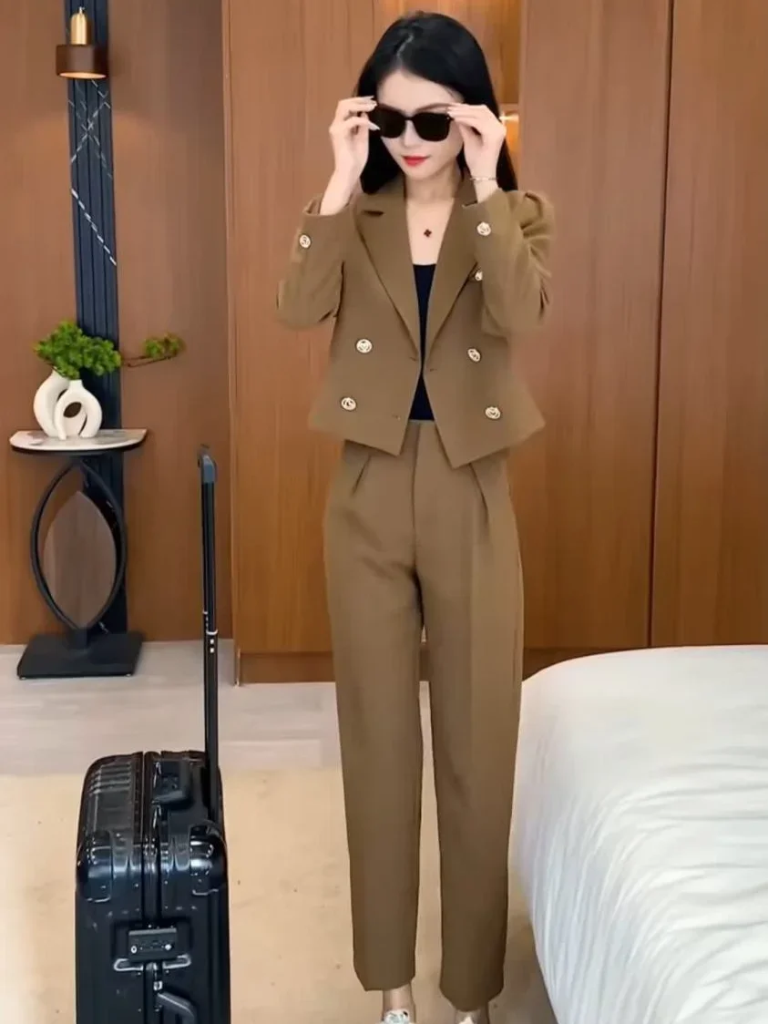 Women's Blazer and Pants Two Piece Set Business Suits Ladies Trouser Formal Spring Autumn Black Liquidation Offers Free Clothes