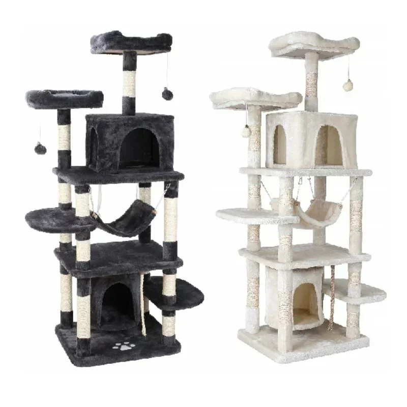 Cat Tree 170cm Tower Condo Furniture Scratch Post for Kittens Pet House Play for Indoor Cats, Plush Multi-Level Cat Condo