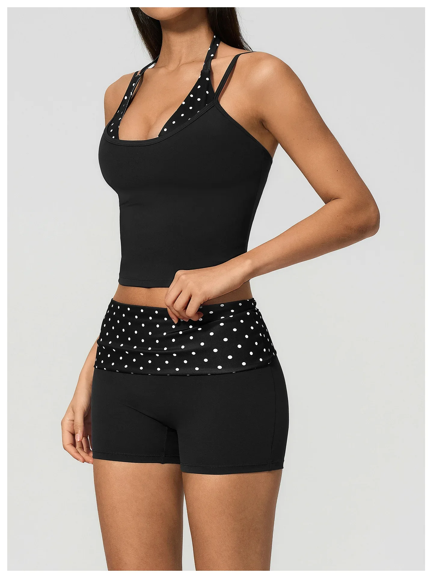 Polka Dot Yoga Tank Top Stoßfestes gestreiftes Fitness-BH Gym Workout Weste Atmungsaktives Sport-Top Neckholder Sportweste mit schönem Rücken – Detail 37
