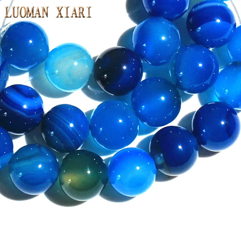 AAA+ Blue Stripe Onyx Agat  Natural Stone Beads For Jewelry Making Diy Bracelet Necklace 4/6/8/10/12 mm Wholesale Strand 15\'\'