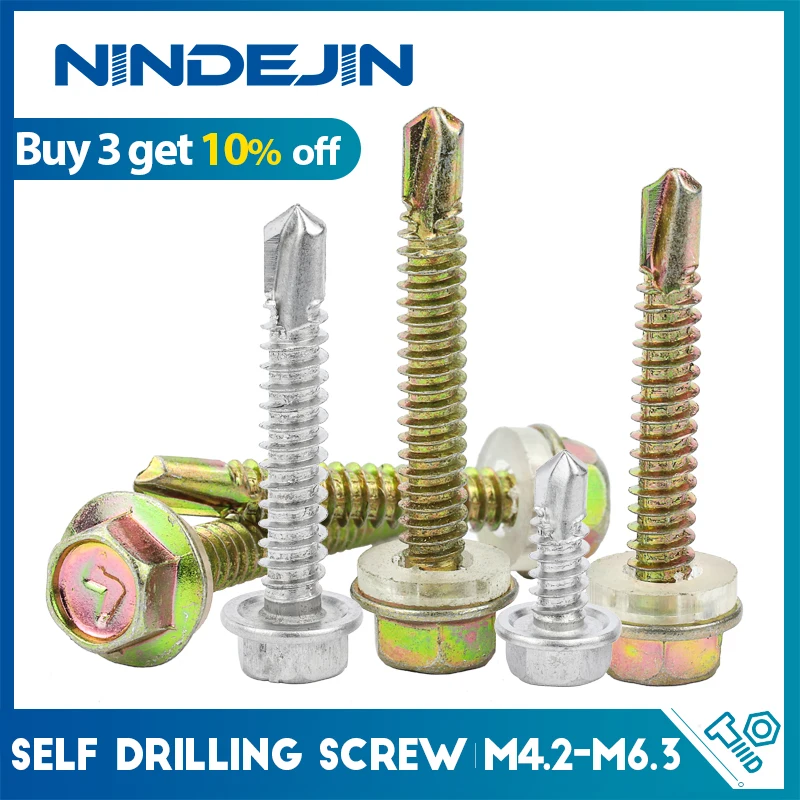 

10/20pcs washer head hex self drilling tapping screw stainless steel zinc plated M4.2 M4.8 M5.5 M6.3 hardiflex screws