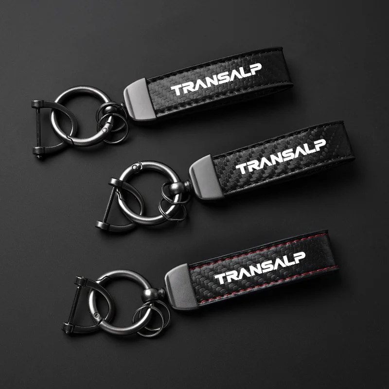 For HONDA TRANSALP 600 650 700 xlv650 Motorcycle Keyring Carbon Fiber Textured Keychain Metal Carbon Fiber Leather Key Chain Men
