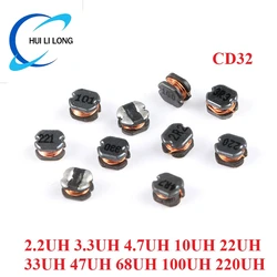 50pcs CD32 SMD Power Inductor 2.2 3.3 4.7 10 22 47 68 100 220UH Wire Wound Chip Power Inductance 100 101 2R2 220 221 470 680 4R7