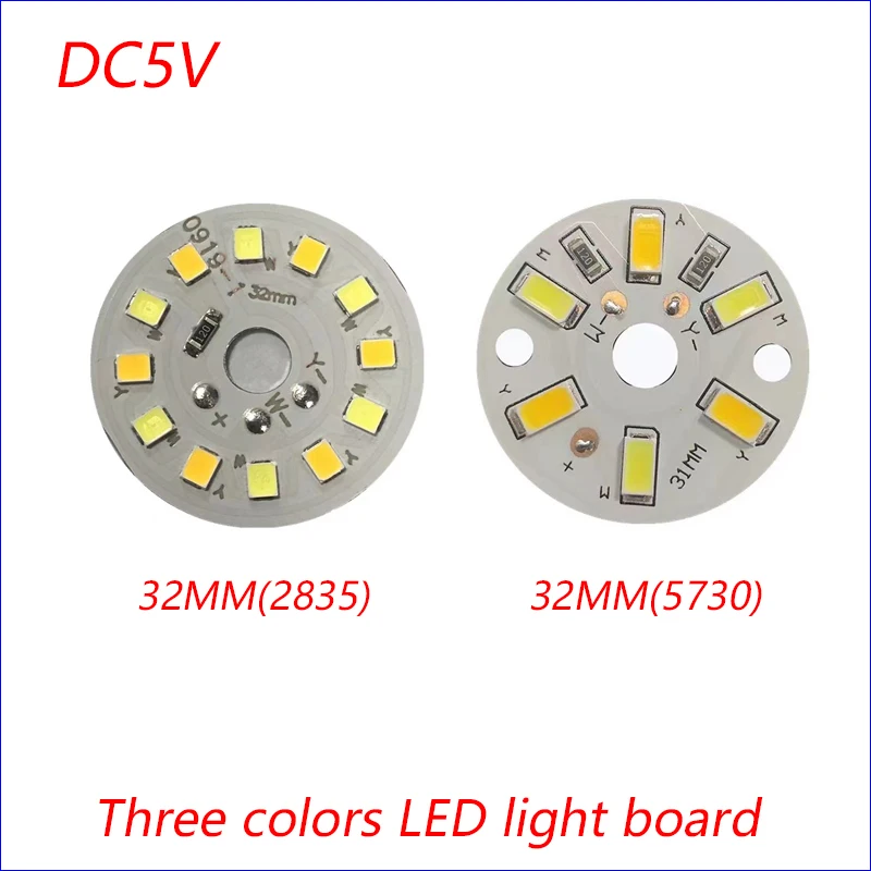 1pcs 3W DC5V LED Light Board Three-colors Light Source 32MM 2835 5730 lamp beads With 3000K+6500K.