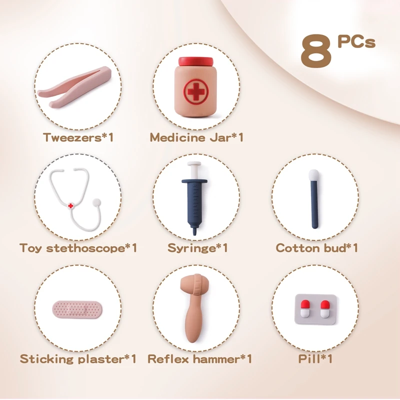 Montessori Doctor Toys Pretend Silicone Play Doctor Kit Food Grade Safety Nurse Set Toys Children Games Educational Learning Toy