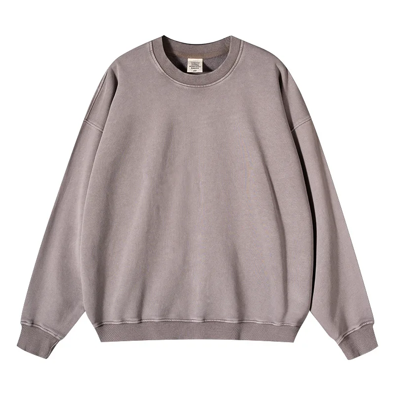 Vintage Sweatshirts Men's Casual Shirt Washed Round Neck Pullover Cotton Hoodless Sweatshirt Men Tracksuit Retro Streetwear
