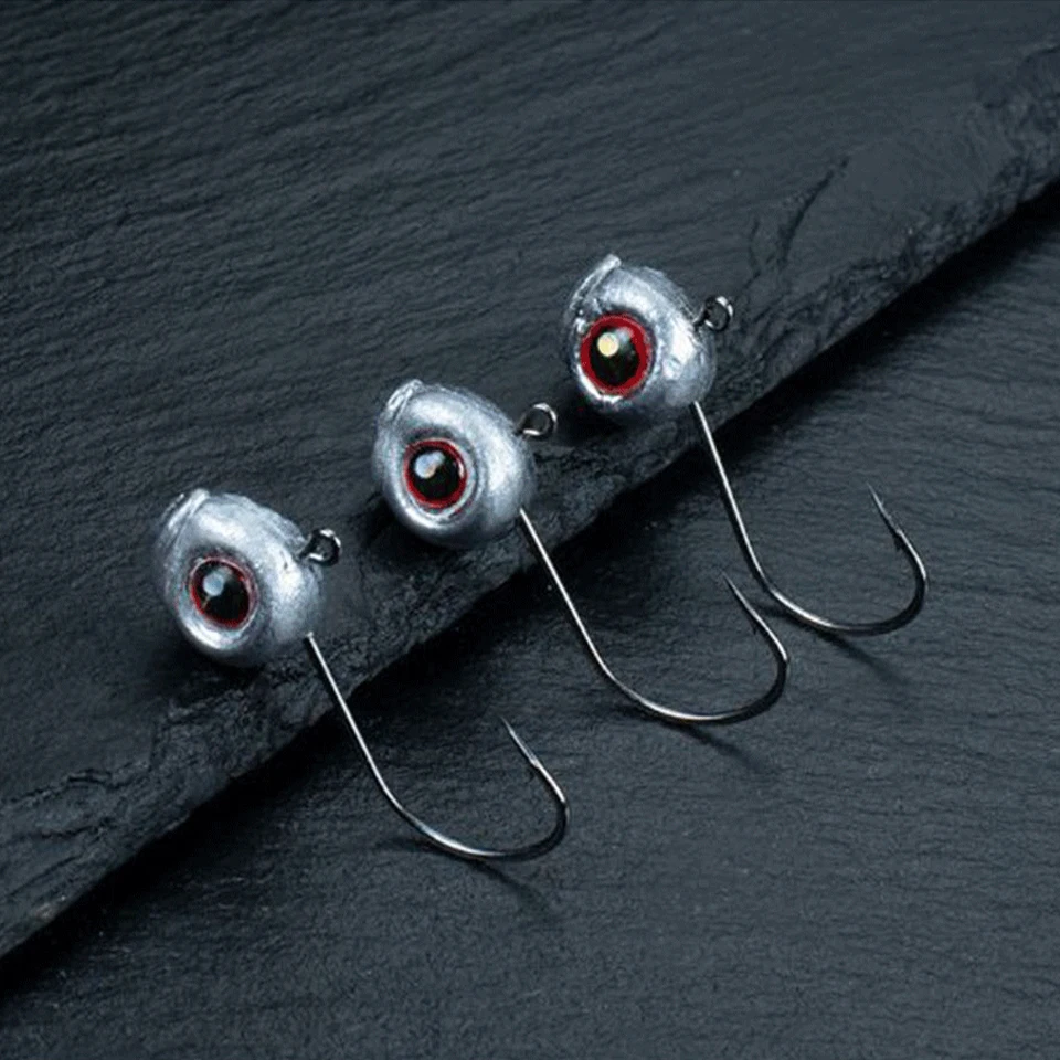 10Pcs/Lot 2.5g 3g 5g Lead Head Jig Hooks 3D Eyes Jigging Bait Barbed Root Ned Hook Fishing T-tail Soft Lure Tackle — zdjęcie 3