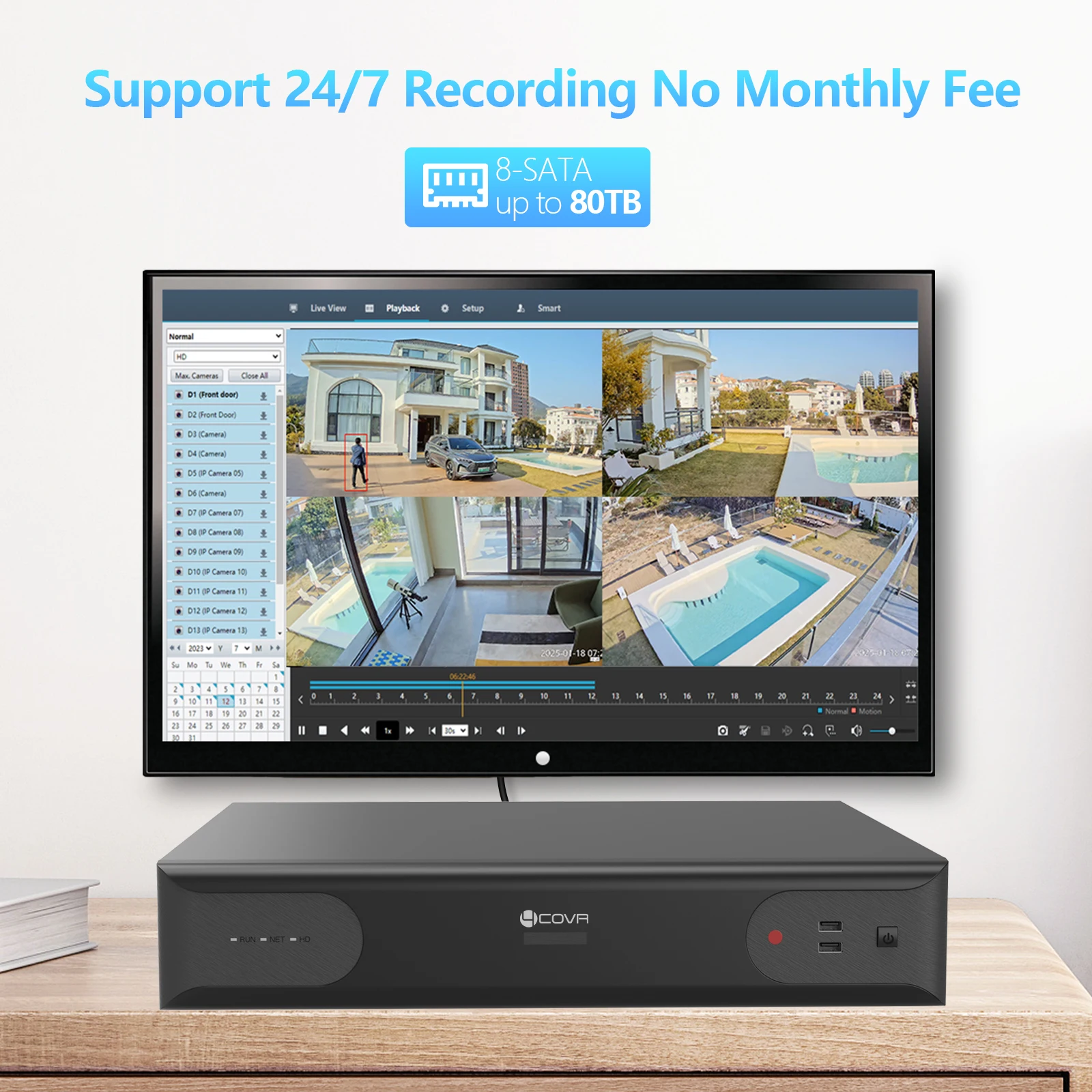 64CH H.265 12MP NVR Network Video Recorder 8-SATA up to 80TB, PoE IP Compatible Remote Access 24/7 Recording