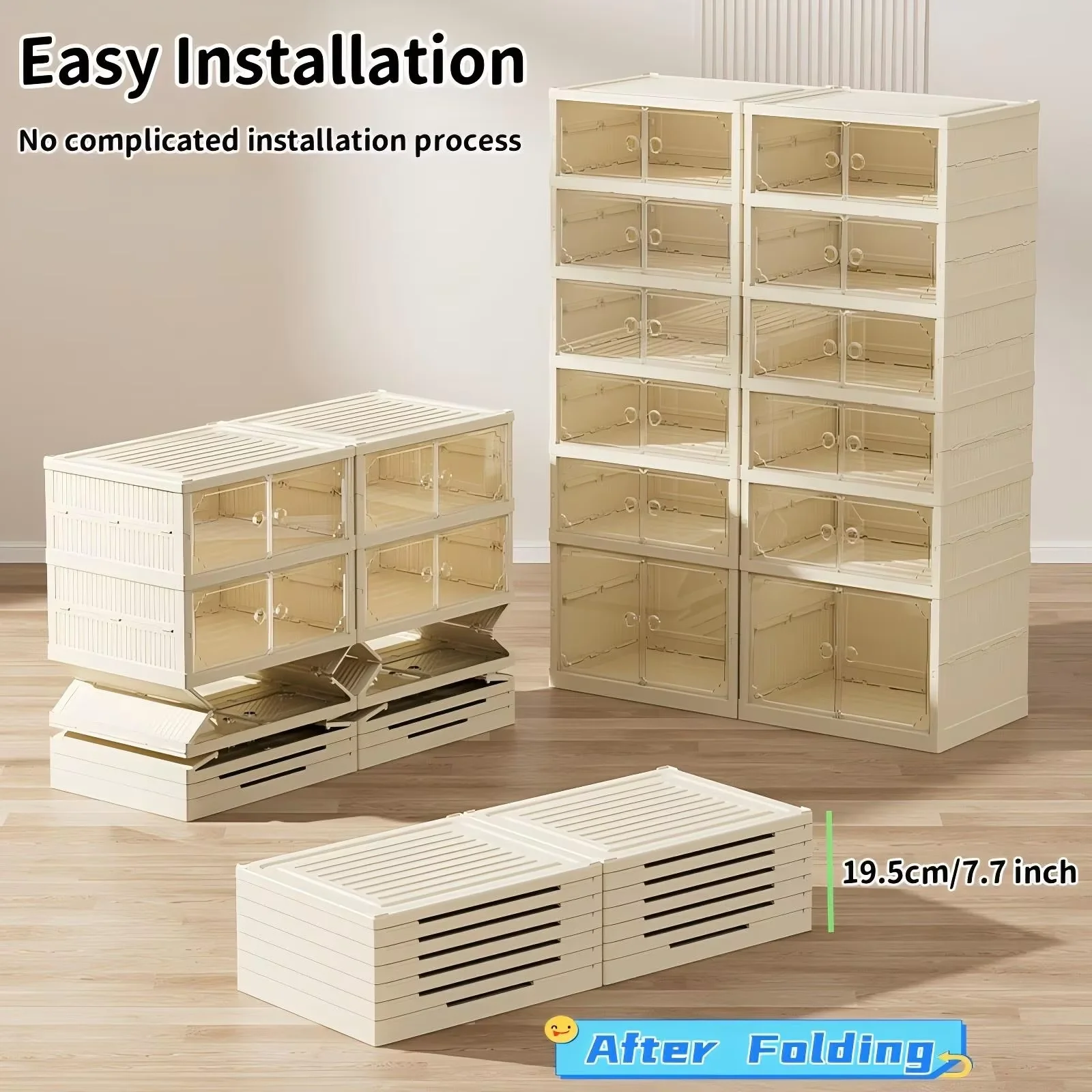 صندوق تخزين كبير متعدد الطبقات مع باب شفاف، خزانة أحذية قابلة للطي، منظم تمثال، حاوية عرض الأحذية