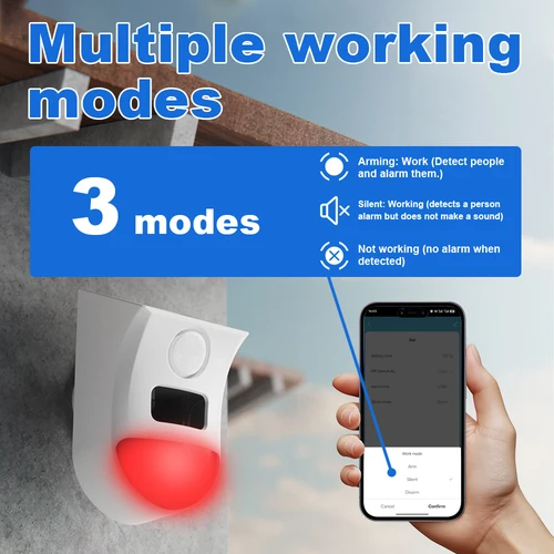 Imagen 2 del producto Inteligente Tuya WiFi al aire libre Solar PIR alarma infrarroja sirena inalámbrica impermeable seguridad antirrobo sirena estroboscópica aplicación remota Control