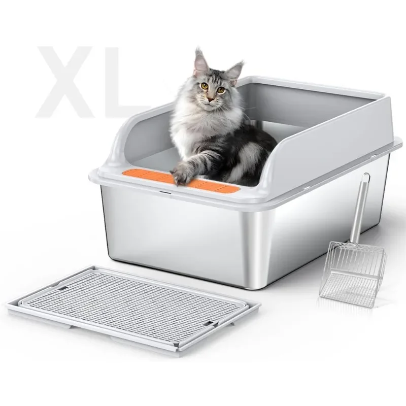 

Stainless Steel Litter Box, 8'' Deep Enclosed XL Stainless Steel Cat Litter Box for Big Cats, Extra Large Metal Litter Box