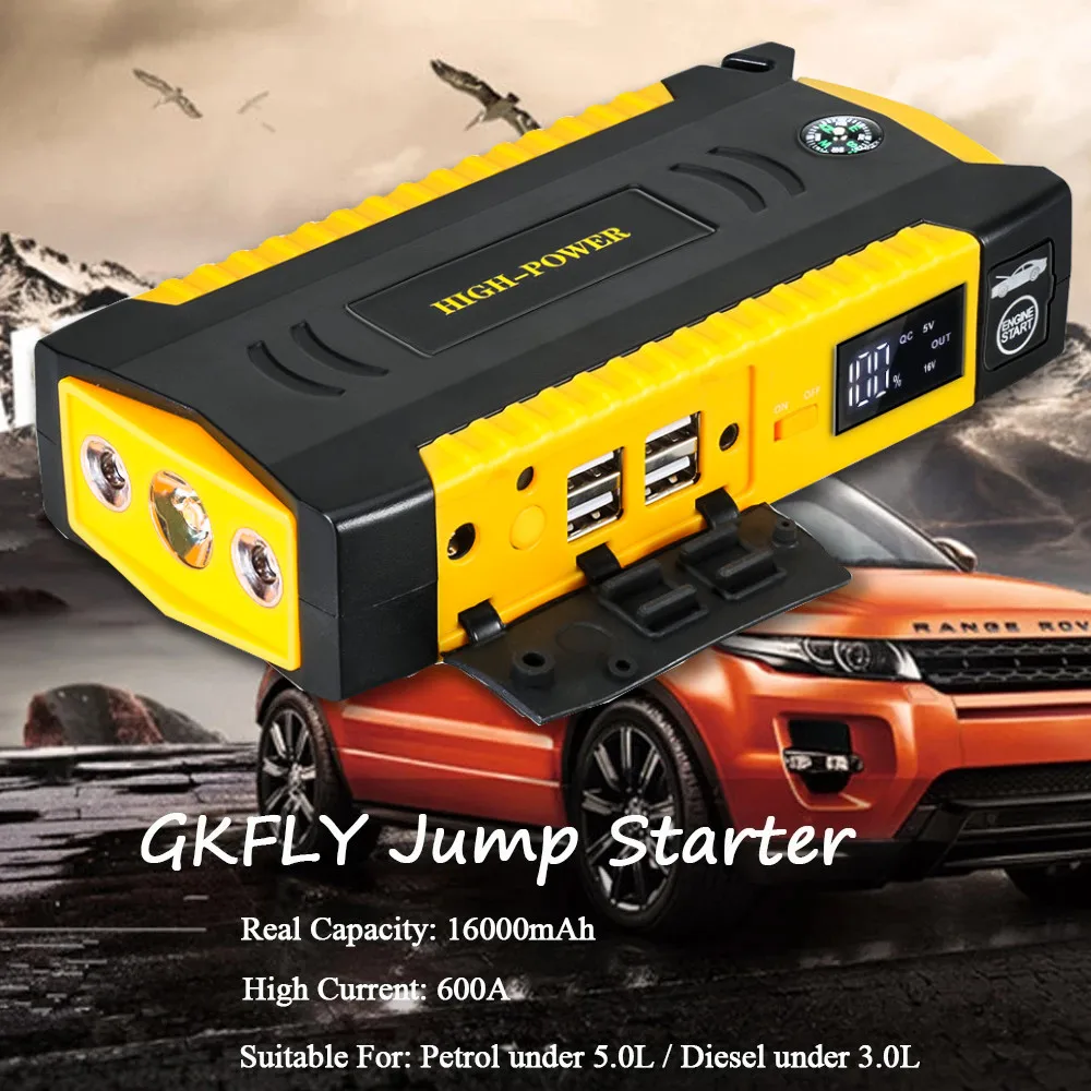 GKFLY 16000mAh Car Jump Starter Power Bank Portable Battery Booster Charger 12V Starting Device Gas Diesel Car Starter