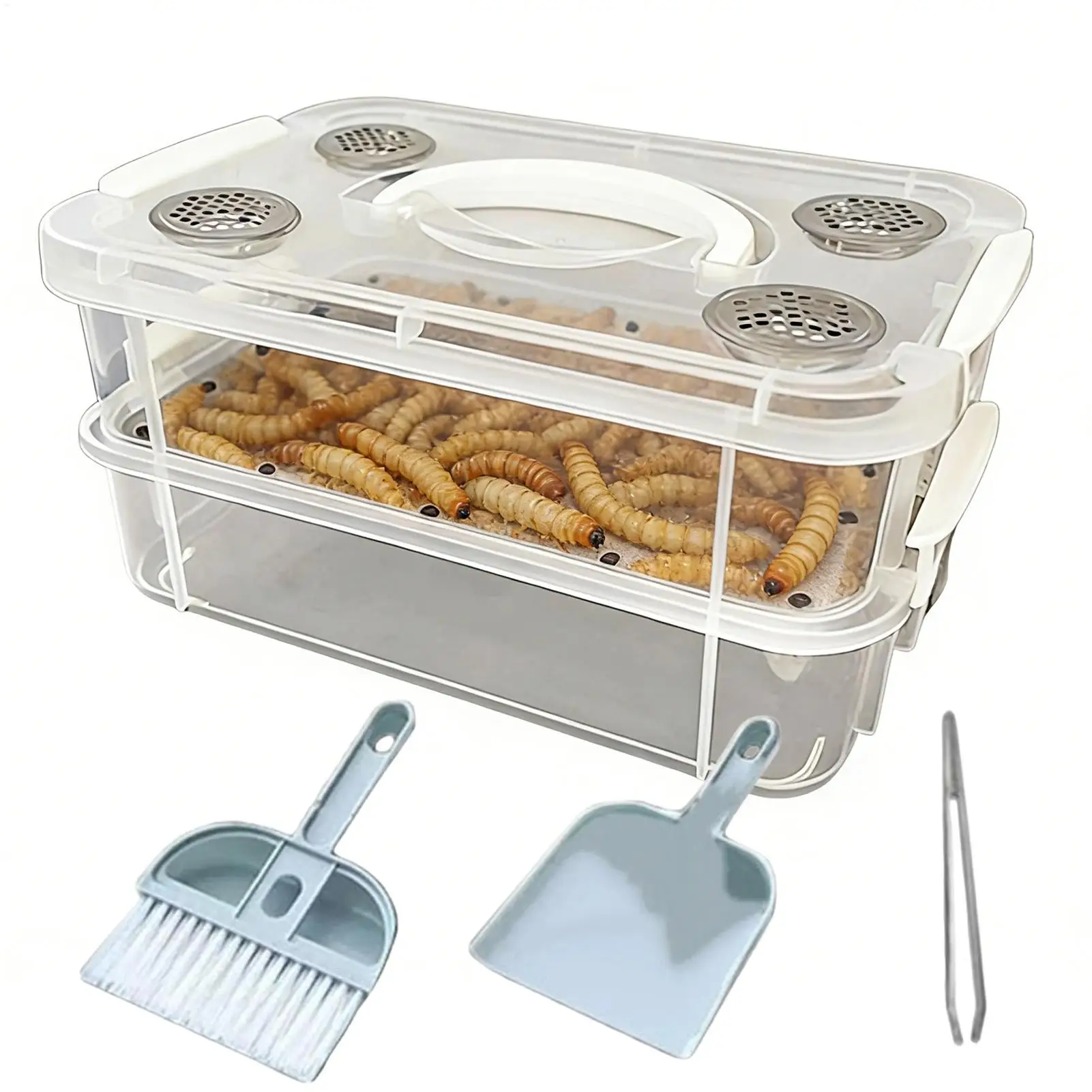 

Transparent Silkworm Baby Feeding Box Reusable Mealworms Breeding Box Mini Mealworms Container for Pet Terrarium Hatching