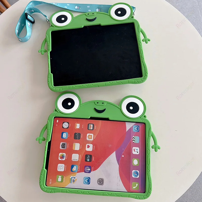 3D Cartoon Frog Tablet Case for iPad A16 11th 10th 10.9'' Air11 M4 M3 10.2'' 7th 8th 9th Mini 6 7 Cute Silicone Stand Funda Capa