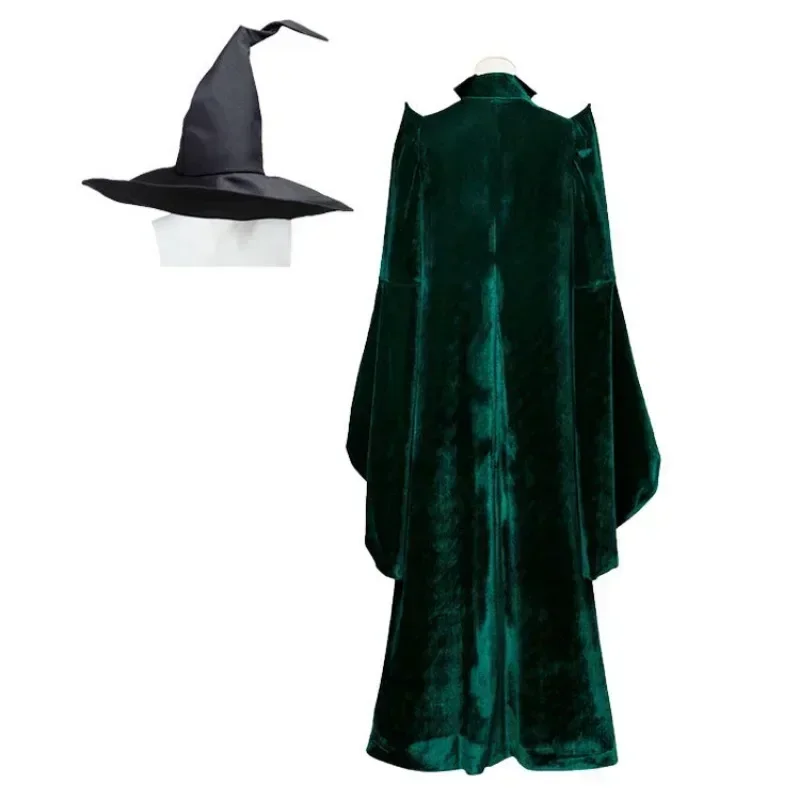 2025halloweenProfessor Minerva McGonagall Cosplay Costume Dress Green Cape Velvet Role Play Cloak Halloween Carnival Costume