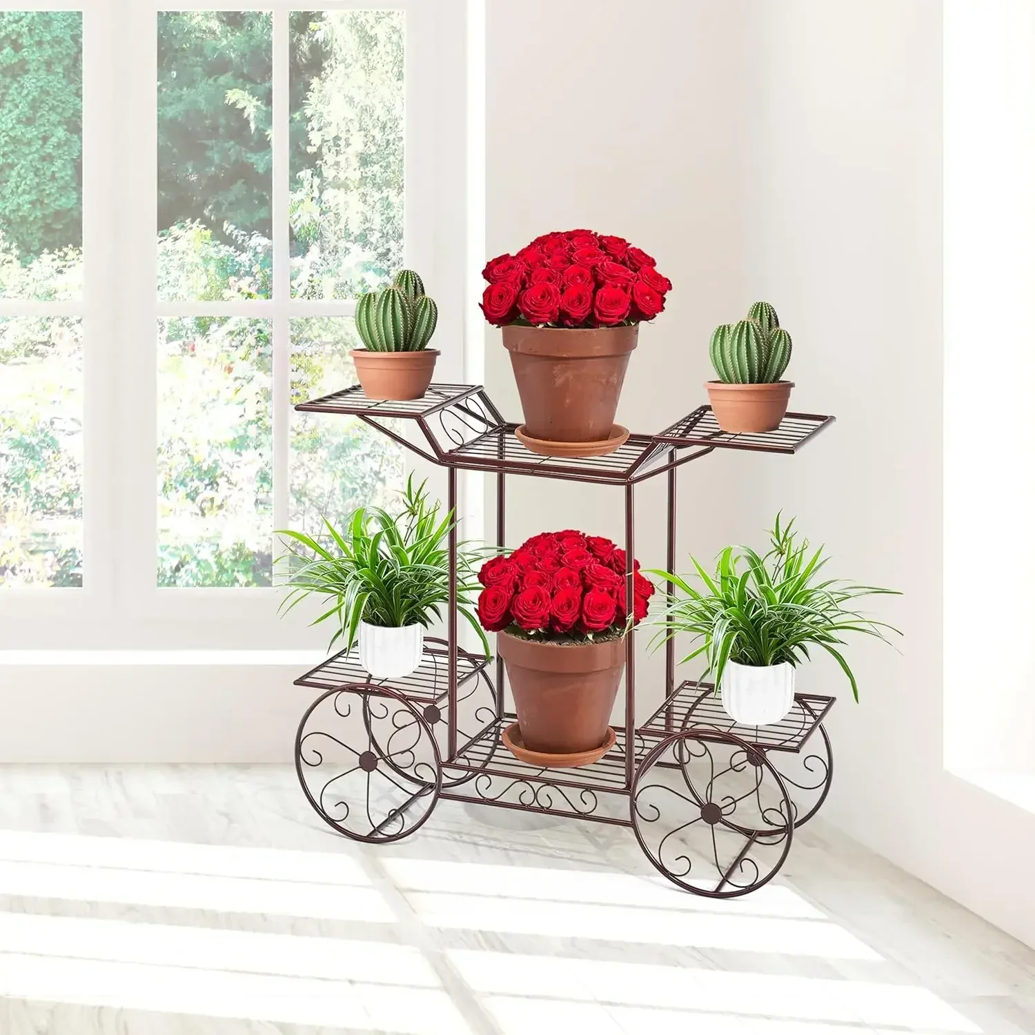 ® Garden Cart Stand & Flower Pot Plant Holder Display Rack, 6 Tiers, Parisian Style - Perfect for Home, Garden, Patio (Bronze)