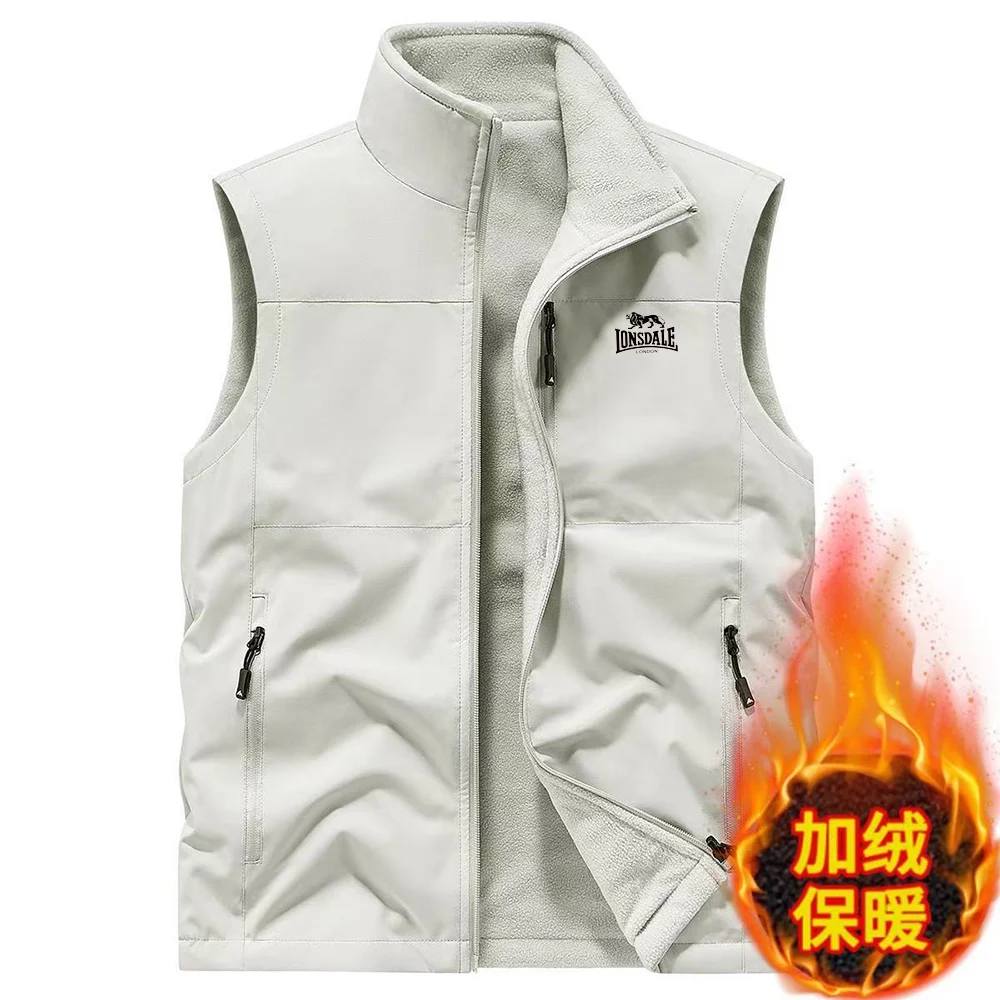 LONSDALE new men's outdoor casual woolen vest for middle-aged and young people, photography fishing vest, casual men's jacket