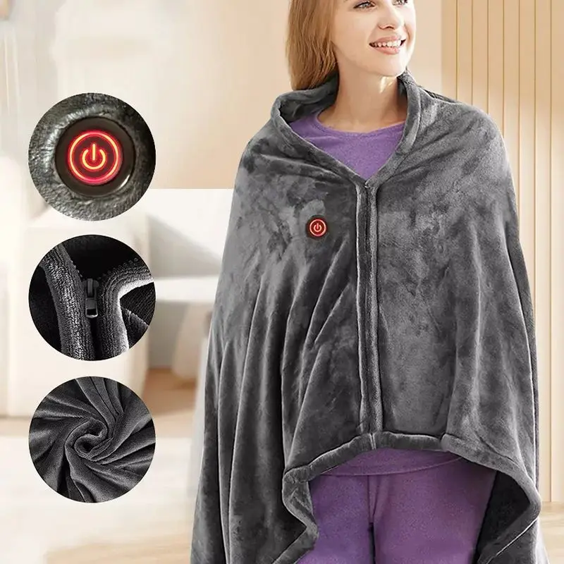 Washable USB Heated Flannel Blanket Shawl Electric Heated Blankets 3 Levels Heating Fleece Coral Velvet Heated Blanket Household