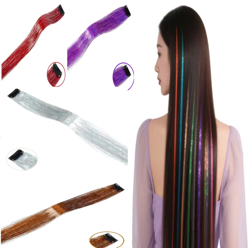 وصلات شعر للحفلات بسلك معدني ملون ولامع مع مشابك للنساء #1