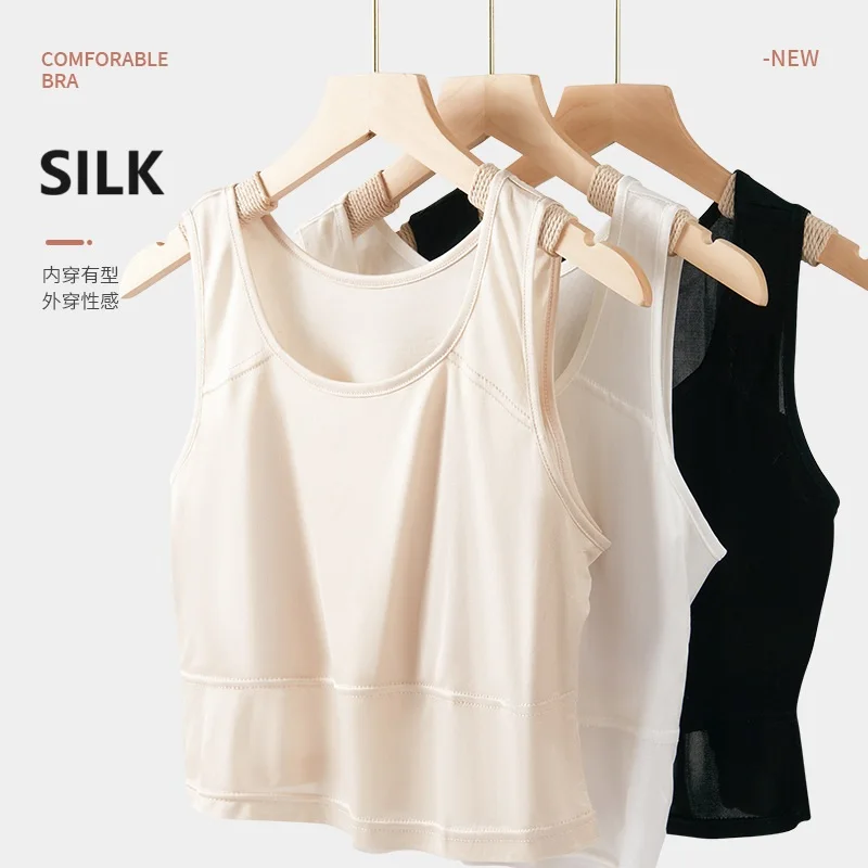 

fashion pocket silk women sexy tank bra crop top summer white bralette lingerie womens tops tanktop undershirt tube ladies basic