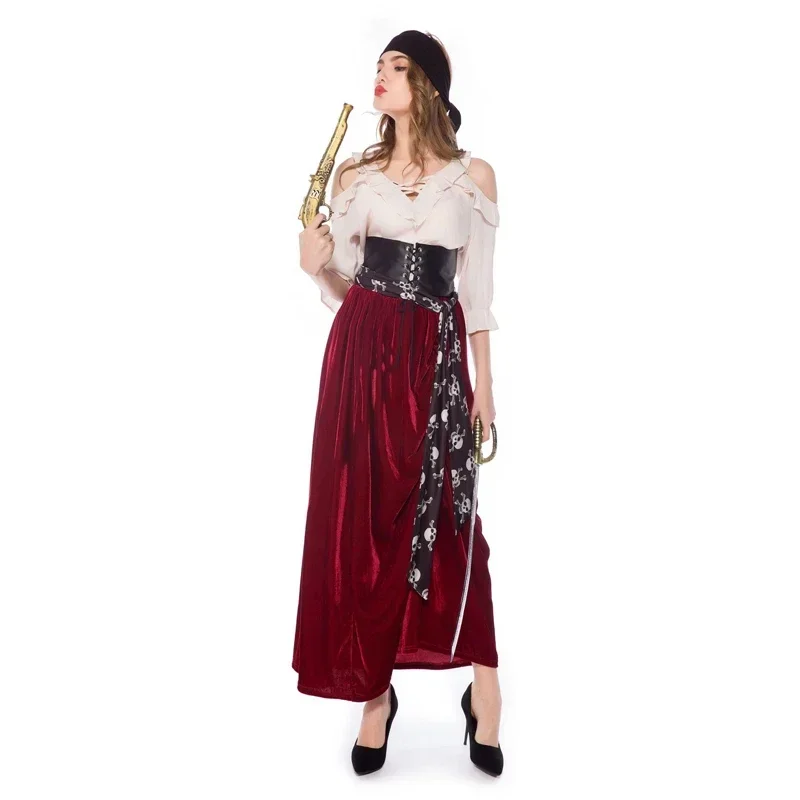 Women Caribbean Pirates Captain Costume Halloween Cosplay Suit Medoeval Gothic Fancy Woman Dress Anime Cosplay