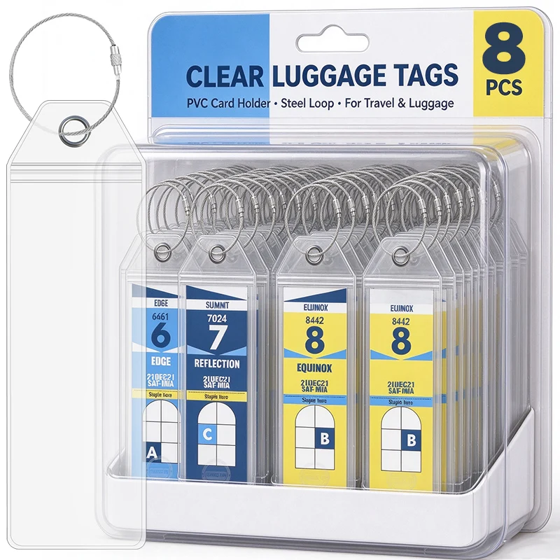 Clear Cruise Baggage Tags 8/1Pcs with Metal Loop Luggage ID Tags for Aircraft Suitcase Cruise Travel Accessories Easy Sorting