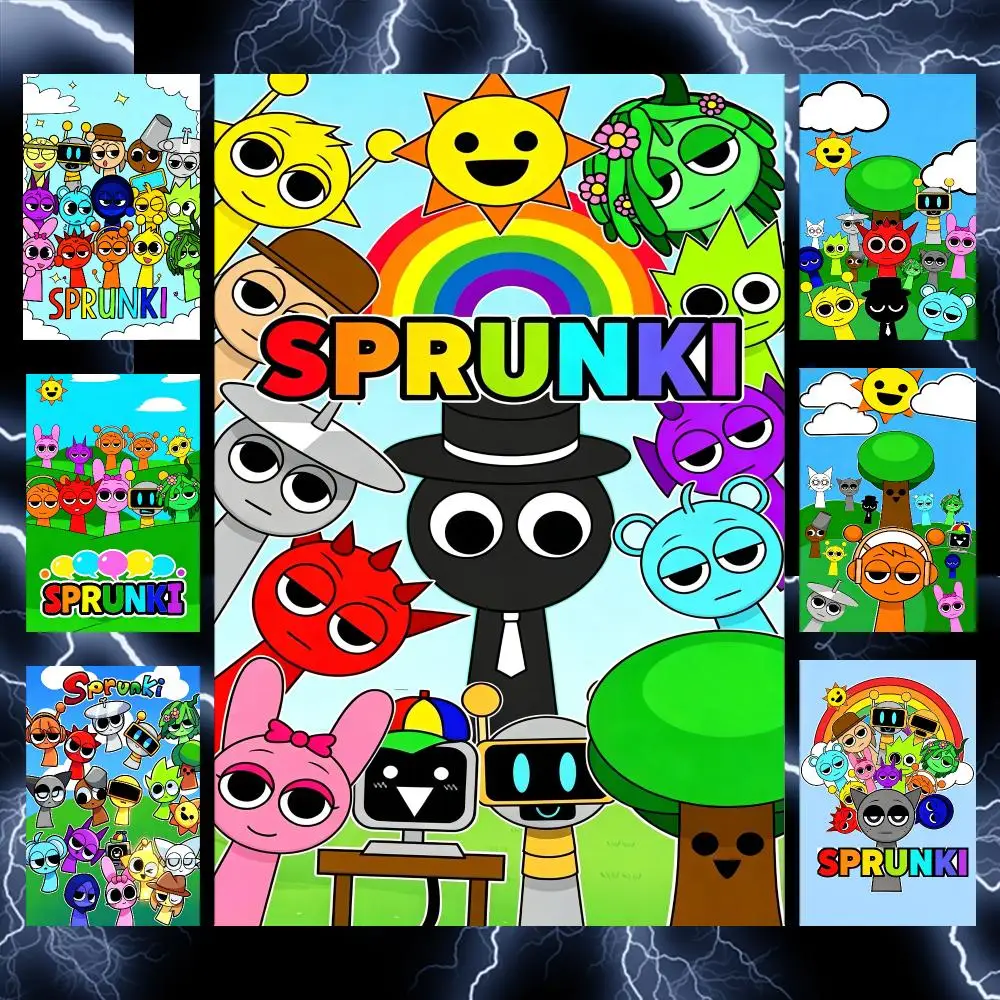 Game-Colorful Indie Music Rhythm Sprunki Poster Self-Adhesive Wall Art Poster HD Waterproof PP Bedroom Cafe Gym Home Decor Gift