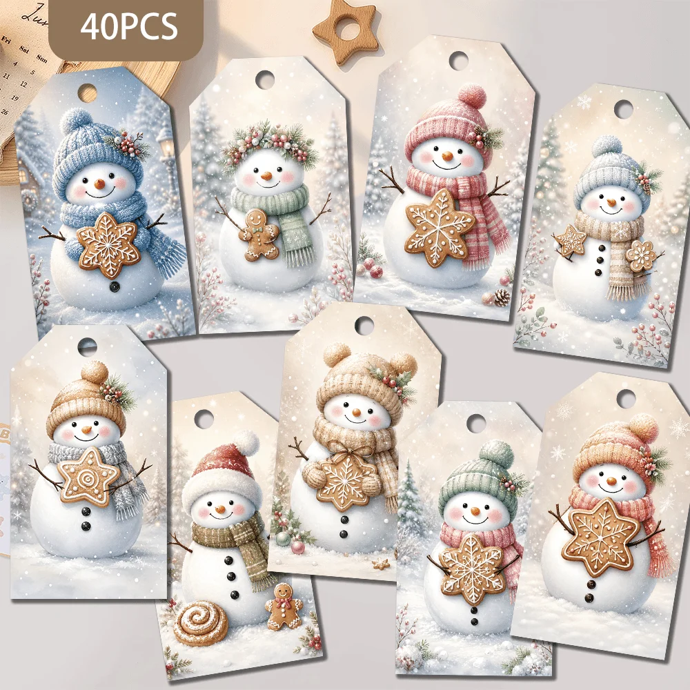 40pcs Gingerbread Snowman Christmas Decorative Tags, Holiday Gift Labels,Party Decorations,Handmade Packaging Accents, Jute Rope