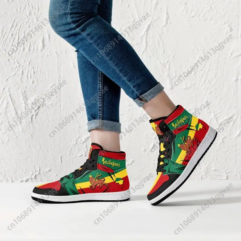 Rastafari Lion of Judah Premium High Tops Basketball Sneakers Print Design Woman Man Holiday Party Matching Custom Dropshipping