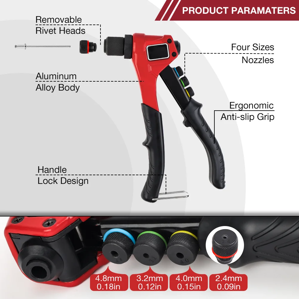 2.4mm/3.2mm/4.0mm/4.8mm Manual Rivet Gun, Home DIY Fast Pull Rivet Tool, Including 80 Rivets, Core-Pulling Rivet Gun Tool Set
