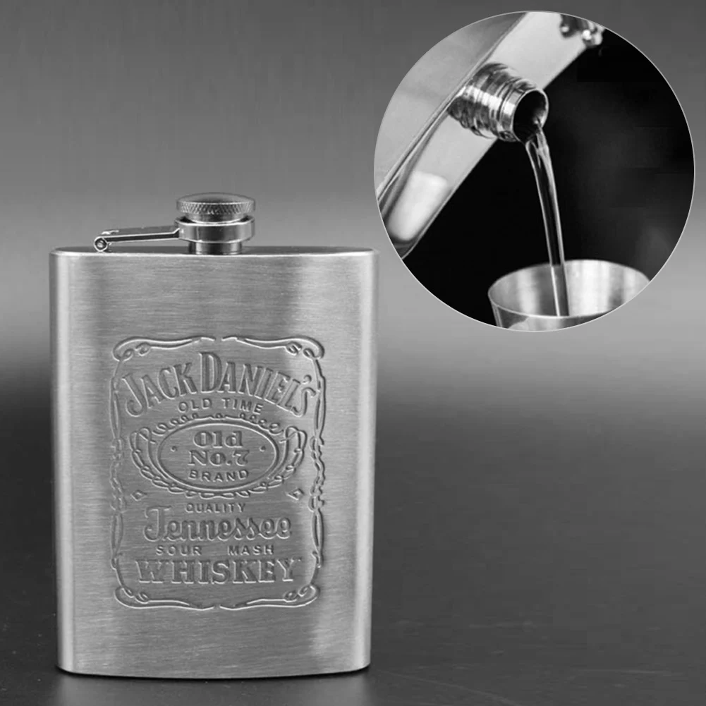 8Oz English Lettering Stainless Steel Wine Whisky Bottle Hip Flask Flagon