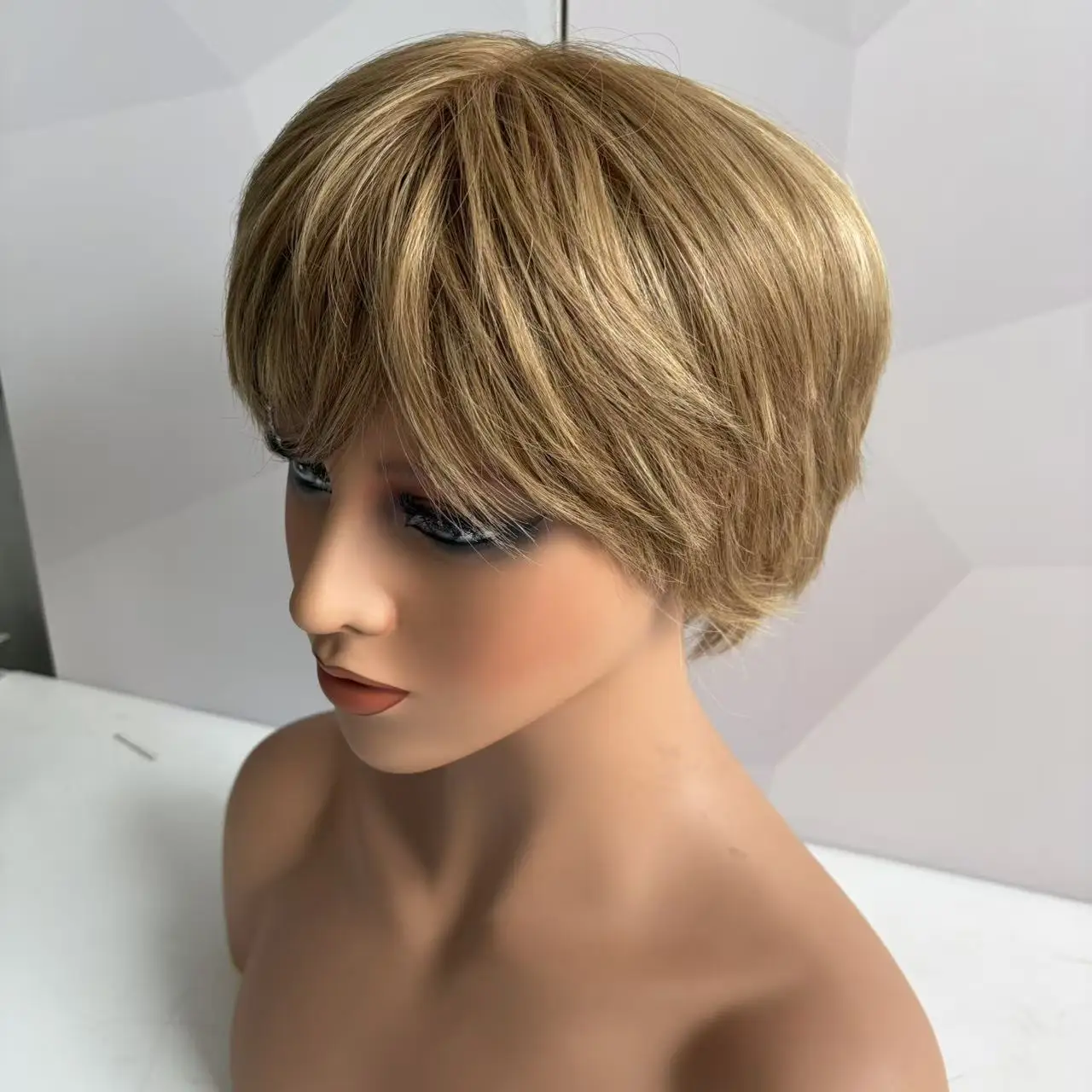 Full Hand Tied Short Pixie Cut Wig Highlight Color Silk Base 100% European Human Hair Wigs for Women