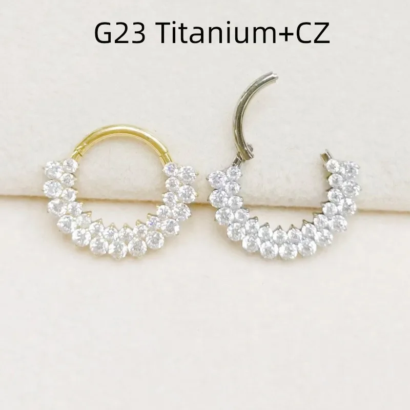 

10pcs G23 ASTM F136 Titanium Double Rows CZ Nose Hoop Septum Clicker Ring Earring Lip Ear Tragus Helix Cartilage Body Piercing