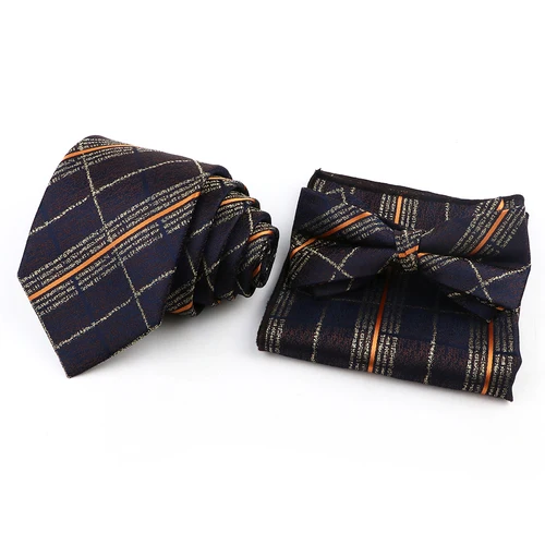 Imagen 2 del producto Conjunto de corbatas elegantes de poliéster para hombre, pañuelo cuadrado de bolsillo a rayas marrones, pajarita para negocios, camisa diaria, accesorios de uso, regalos
