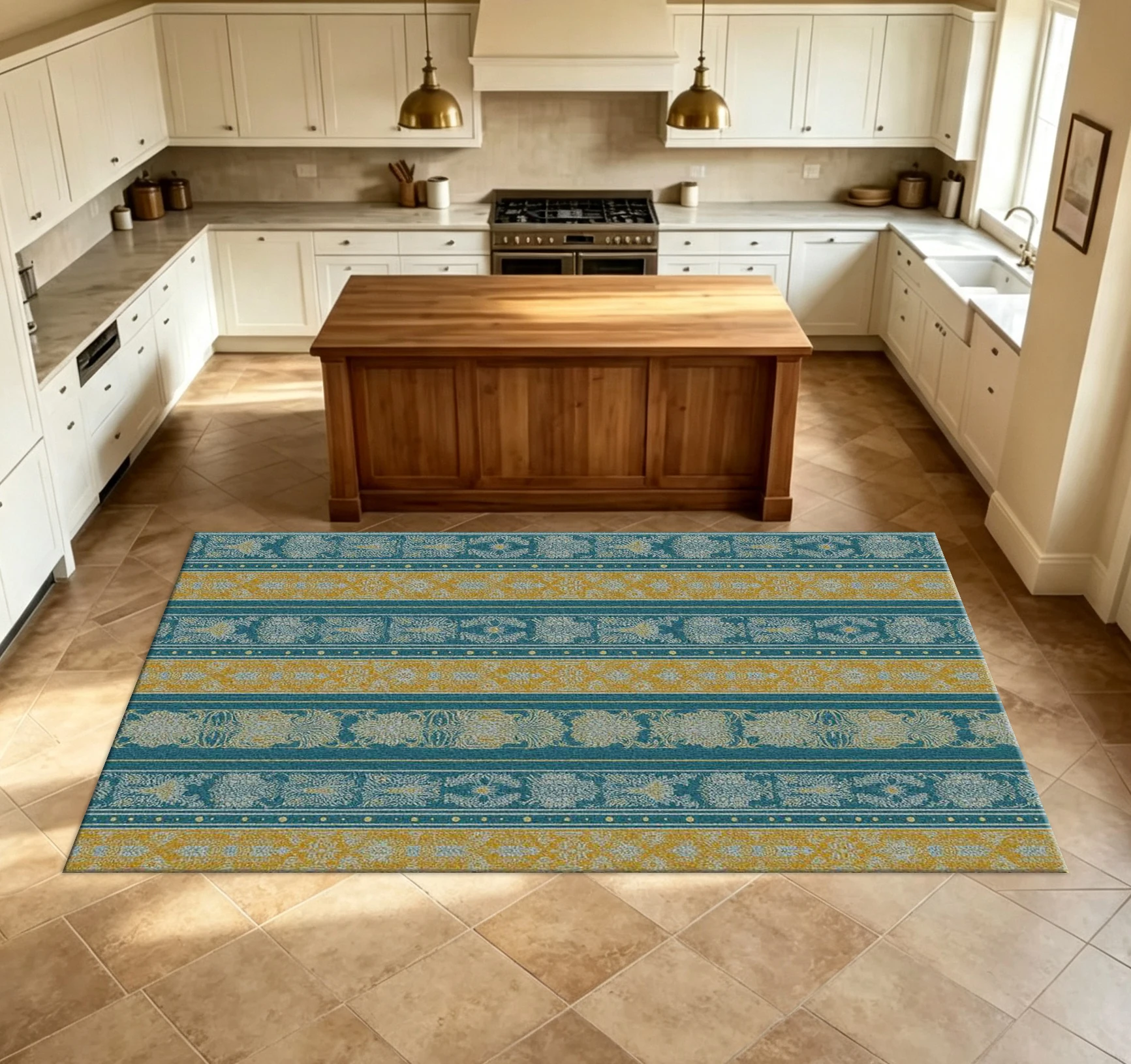 Vintage Stripe Floral Ornament Carpet Flooring Retro Style Household Decorative Floor Area Rug