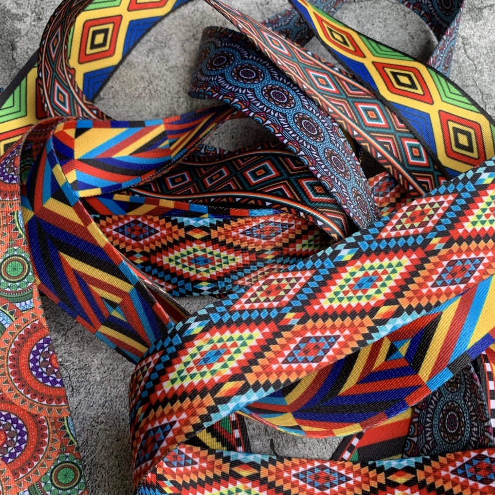 1/2/5Yards 38MM Nylon Webbing Heat Transfer Printing High-Density Fabric Durable Colorful Trend Personality Bag Replacement Belt