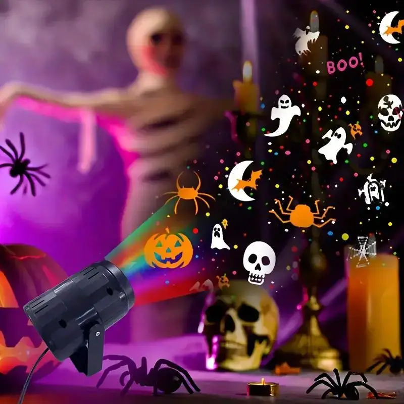 Halloween LED Projector Light Outdoor Yard Decor with Pumpkin Ghost Spider Patterns Christmas Snowflake Projection for Party