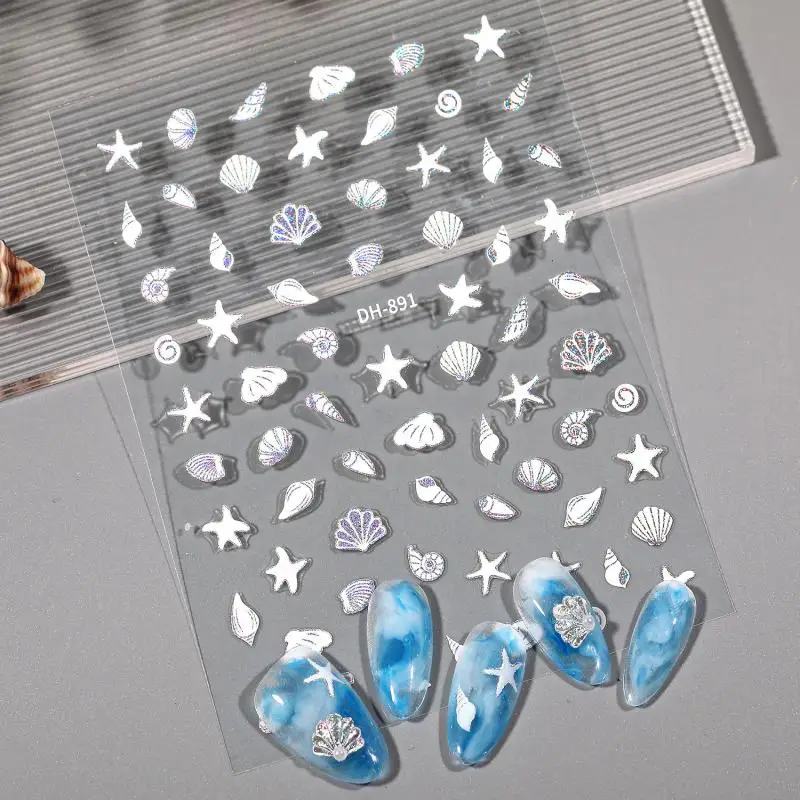 Accessori per ciondoli per unghie Adesivi per nail art con oceano dei cartoni animati Nuovo stile Decorazione per decalcomanie per unghie con conchiglie di stelle marine estive 3D